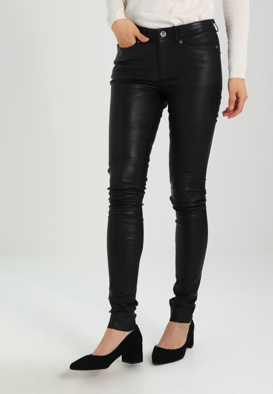 Koza Leathers Women's Real Lambskin Leather Pant WP107, showcasing the luxurious lambskin texture and stylish design.